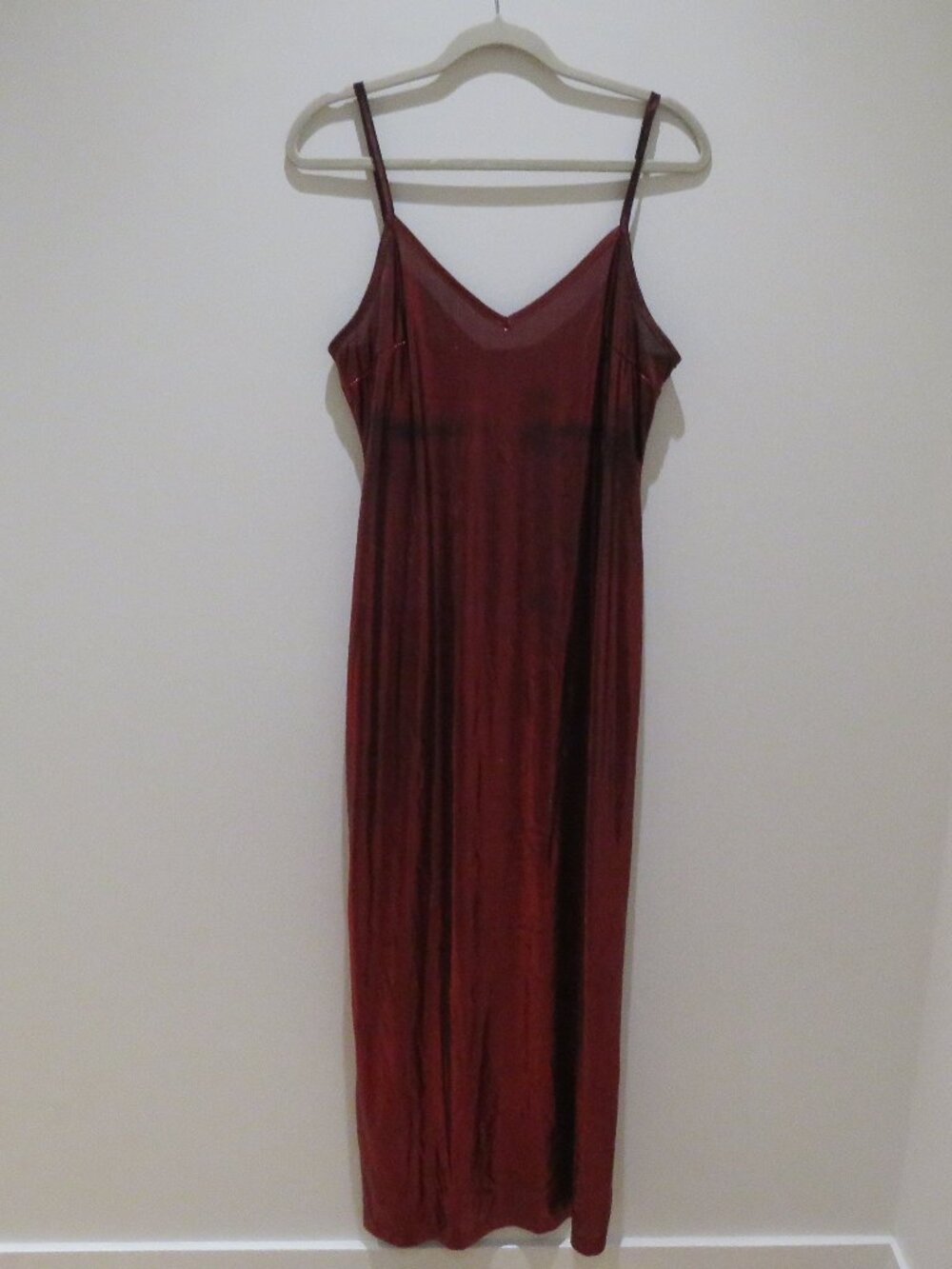 VINTAGE BONKERS USA Red Metallic Maxi Slip Dress Medium 90s Party Friends - Picture 2 of 15